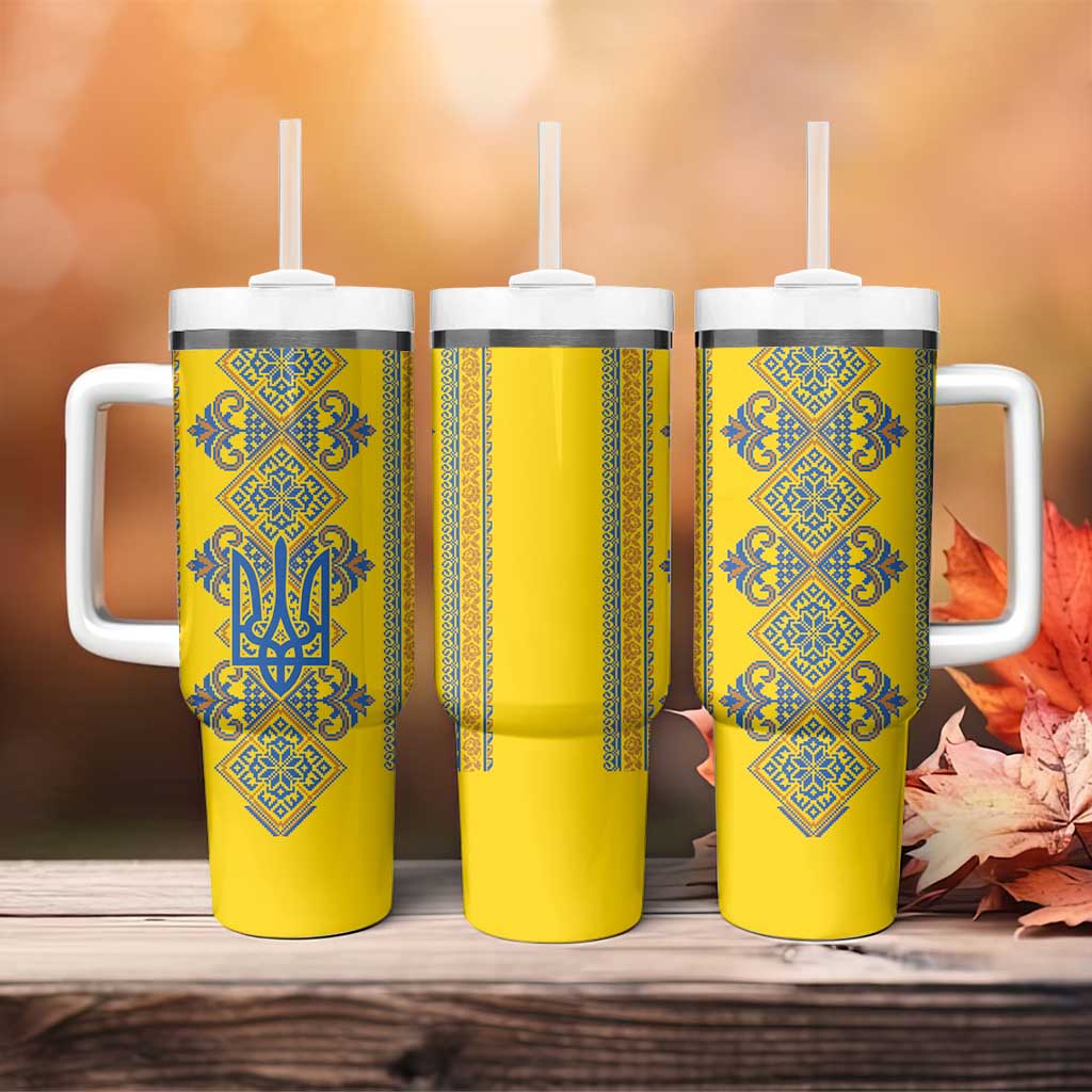 Vyshyvanka Day Tumbler With Handle Ukrainian Folk Traditions Pattern Yellow Version