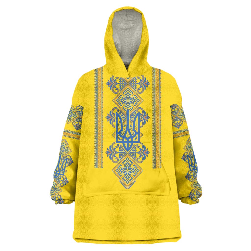 Vyshyvanka Day Wearable Blanket Hoodie Ukrainian Folk Traditions Pattern Yellow Version