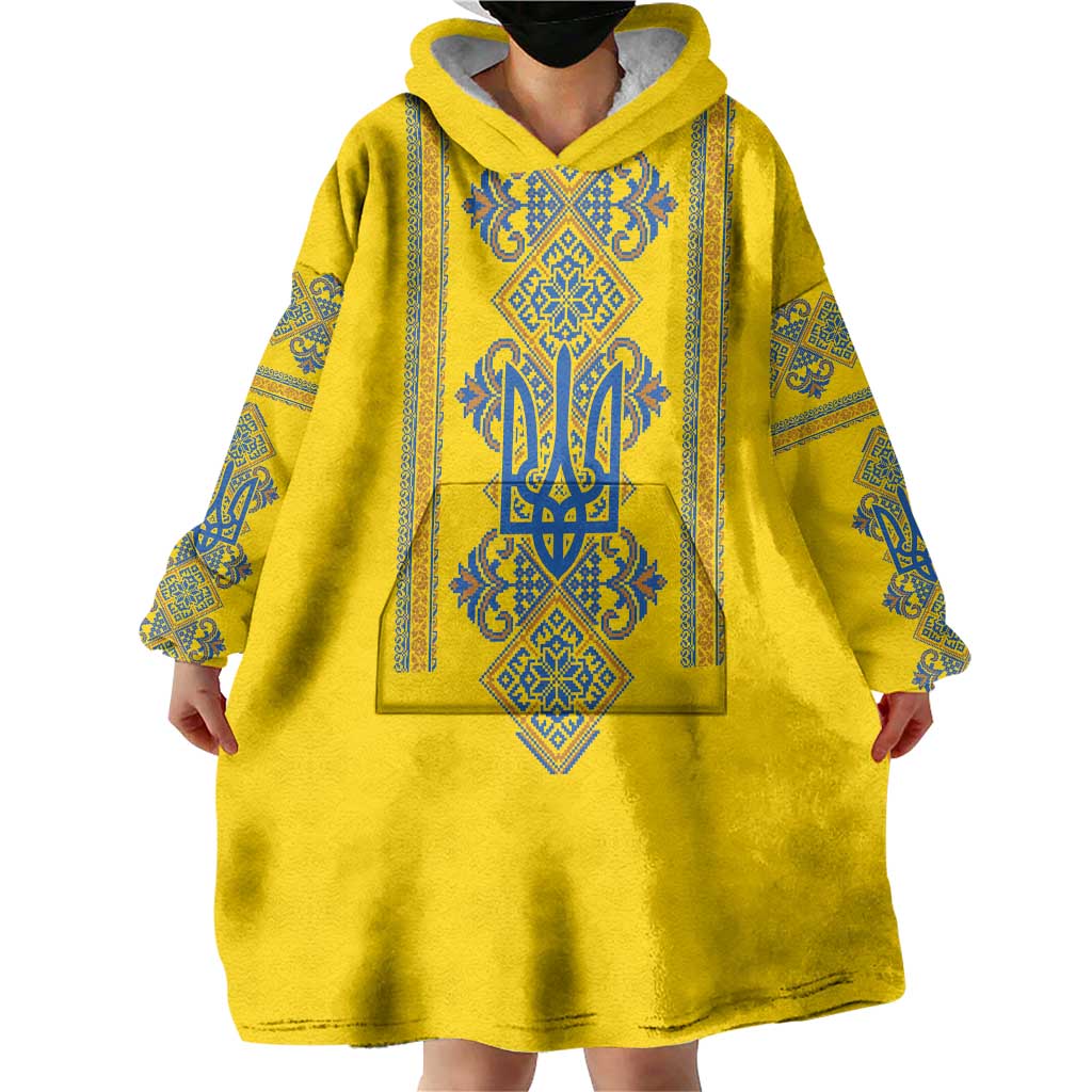 Vyshyvanka Day Wearable Blanket Hoodie Ukrainian Folk Traditions Pattern Yellow Version
