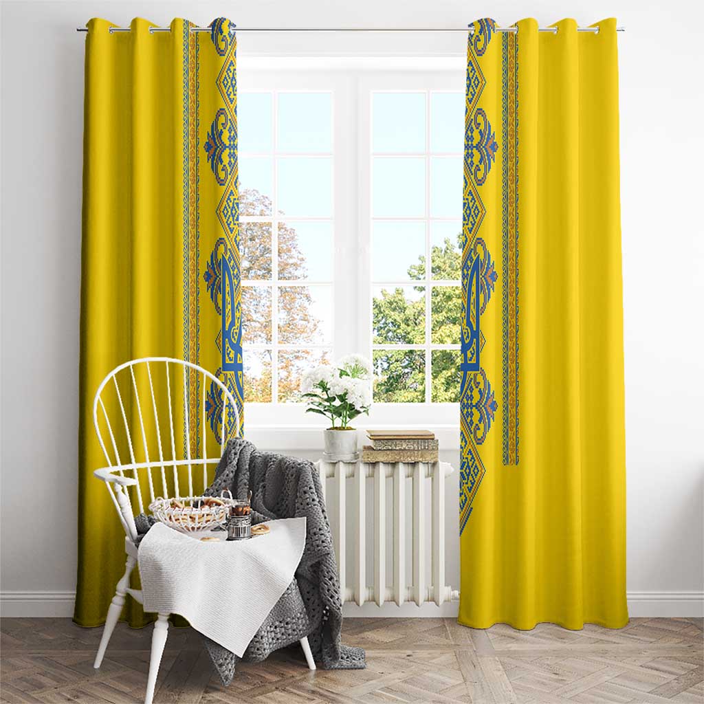 Vyshyvanka Day Window Curtain Ukrainian Folk Traditions Pattern Yellow Version