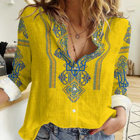 Vyshyvanka Day Women Casual Shirt Ukrainian Folk Traditions Pattern Yellow Version