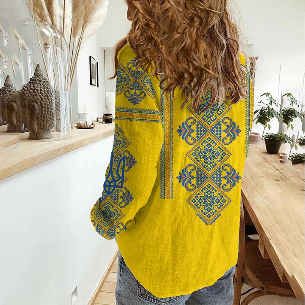 Vyshyvanka Day Women Casual Shirt Ukrainian Folk Traditions Pattern Yellow Version