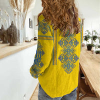 Vyshyvanka Day Women Casual Shirt Ukrainian Folk Traditions Pattern Yellow Version