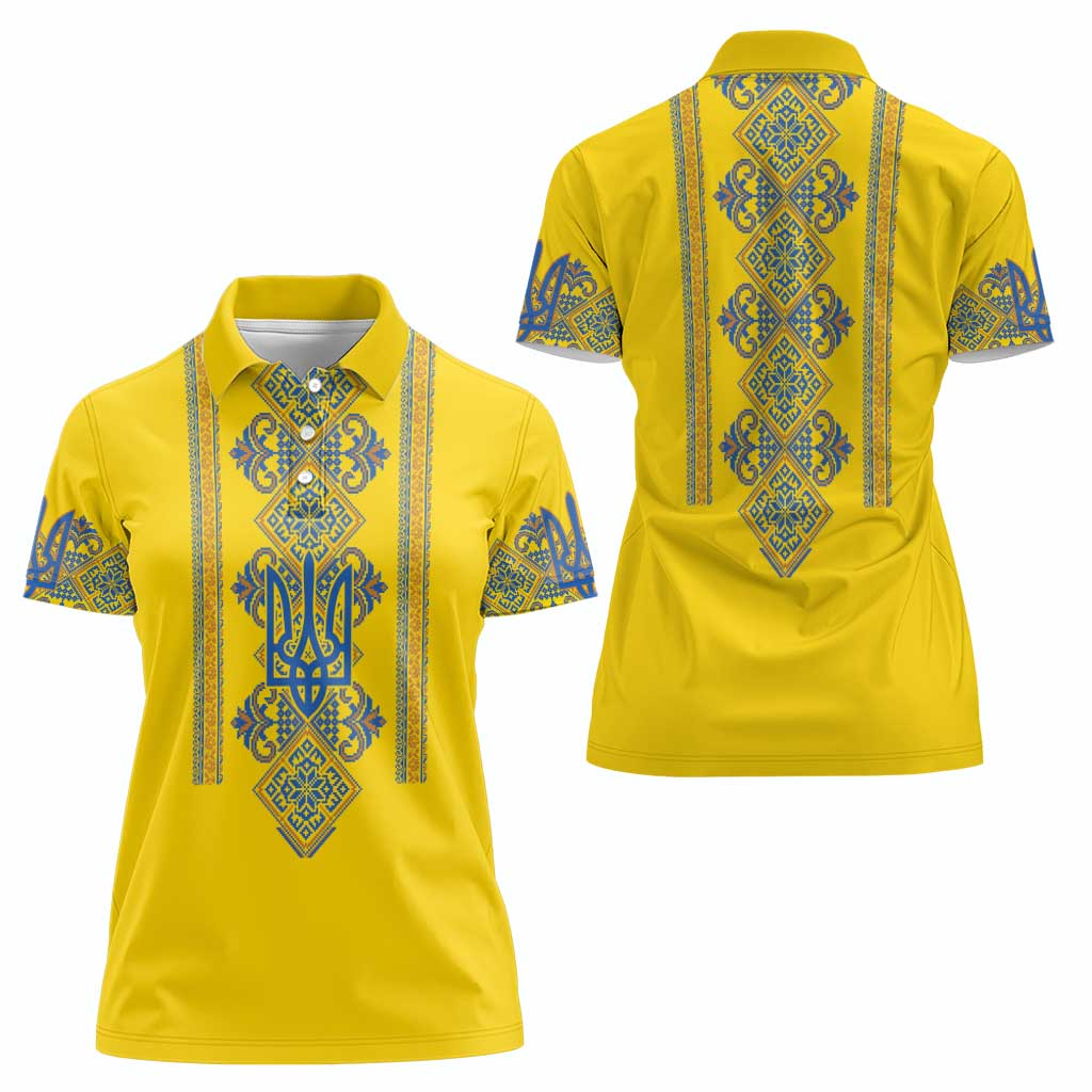 Vyshyvanka Day Women Polo Shirt Ukrainian Folk Traditions Pattern Yellow Version