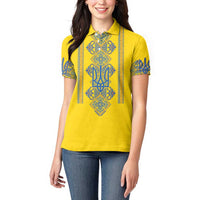 Vyshyvanka Day Women Polo Shirt Ukrainian Folk Traditions Pattern Yellow Version