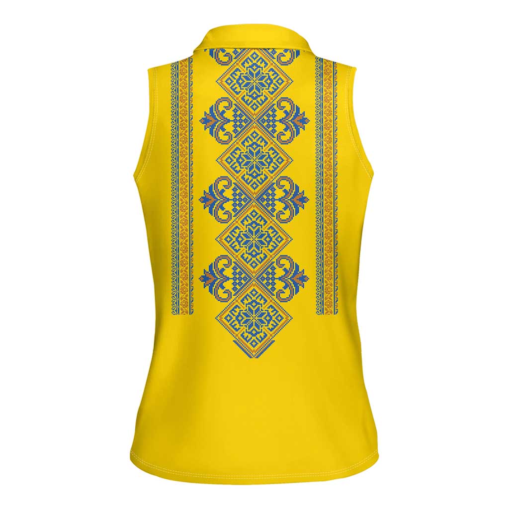 Vyshyvanka Day Women Sleeveless Polo Shirt Ukrainian Folk Traditions Pattern Yellow Version