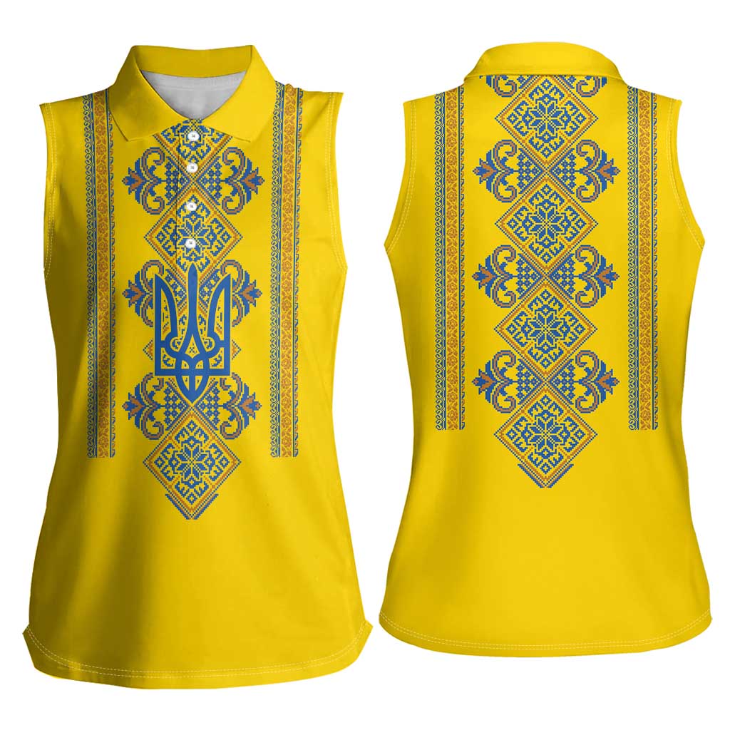 Vyshyvanka Day Women Sleeveless Polo Shirt Ukrainian Folk Traditions Pattern Yellow Version