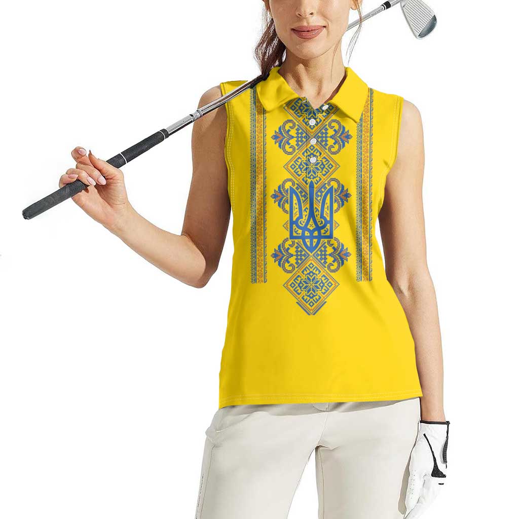 Vyshyvanka Day Women Sleeveless Polo Shirt Ukrainian Folk Traditions Pattern Yellow Version