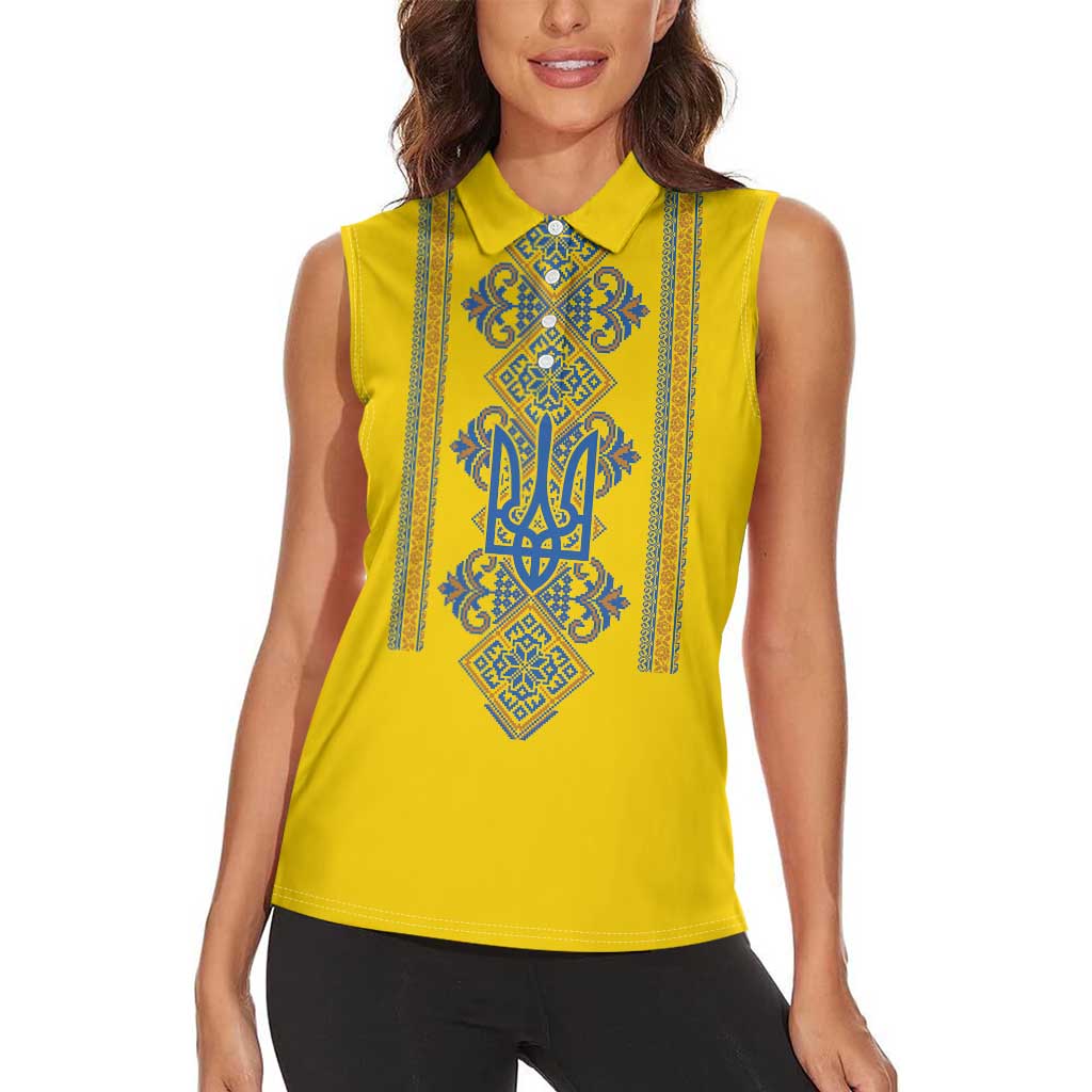 Vyshyvanka Day Women Sleeveless Polo Shirt Ukrainian Folk Traditions Pattern Yellow Version