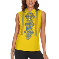 Vyshyvanka Day Women Sleeveless Polo Shirt Ukrainian Folk Traditions Pattern Yellow Version