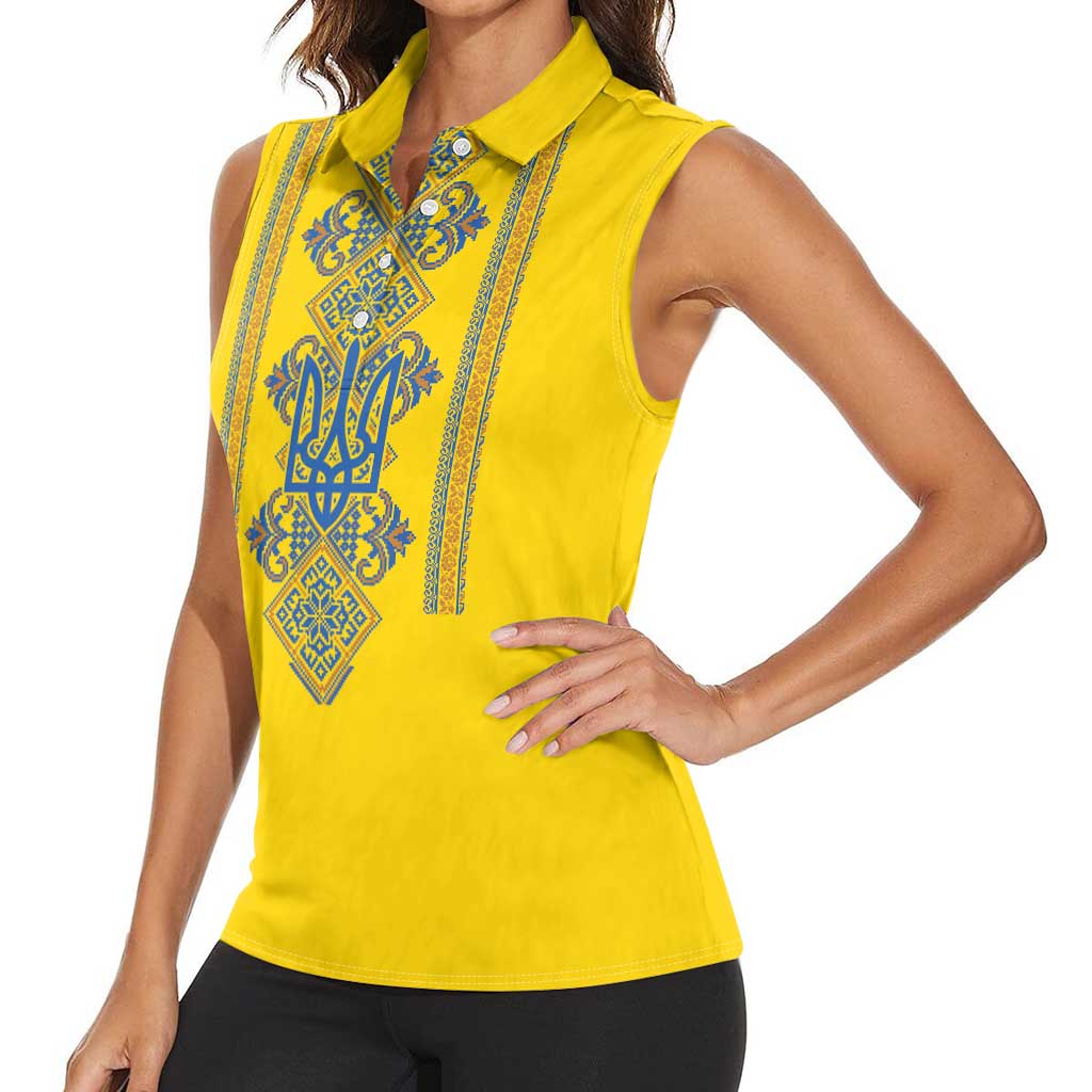 Vyshyvanka Day Women Sleeveless Polo Shirt Ukrainian Folk Traditions Pattern Yellow Version