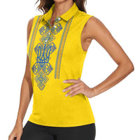 Vyshyvanka Day Women Sleeveless Polo Shirt Ukrainian Folk Traditions Pattern Yellow Version