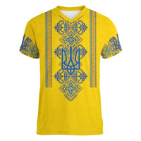 Vyshyvanka Day Women V-Neck T-Shirt Ukrainian Folk Traditions Pattern Yellow Version