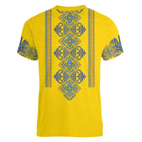 Vyshyvanka Day Women V-Neck T-Shirt Ukrainian Folk Traditions Pattern Yellow Version