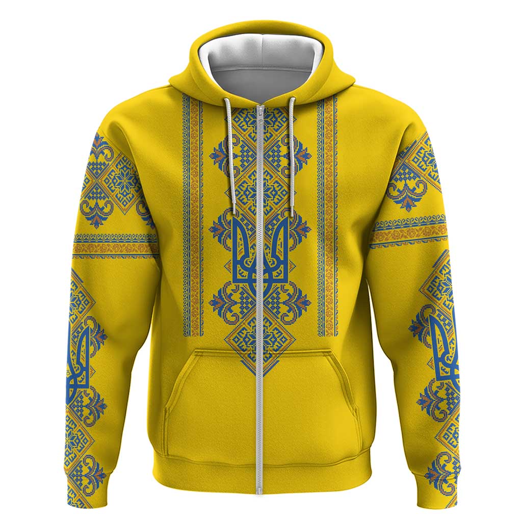 Vyshyvanka Day Zip Hoodie Ukrainian Folk Traditions Pattern Yellow Version