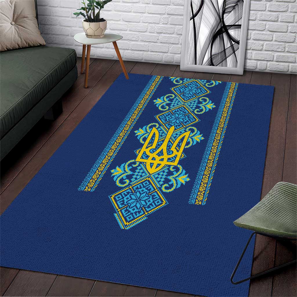 Vyshyvanka Day Area Rug Ukrainian Folk Traditions Pattern Blue Version