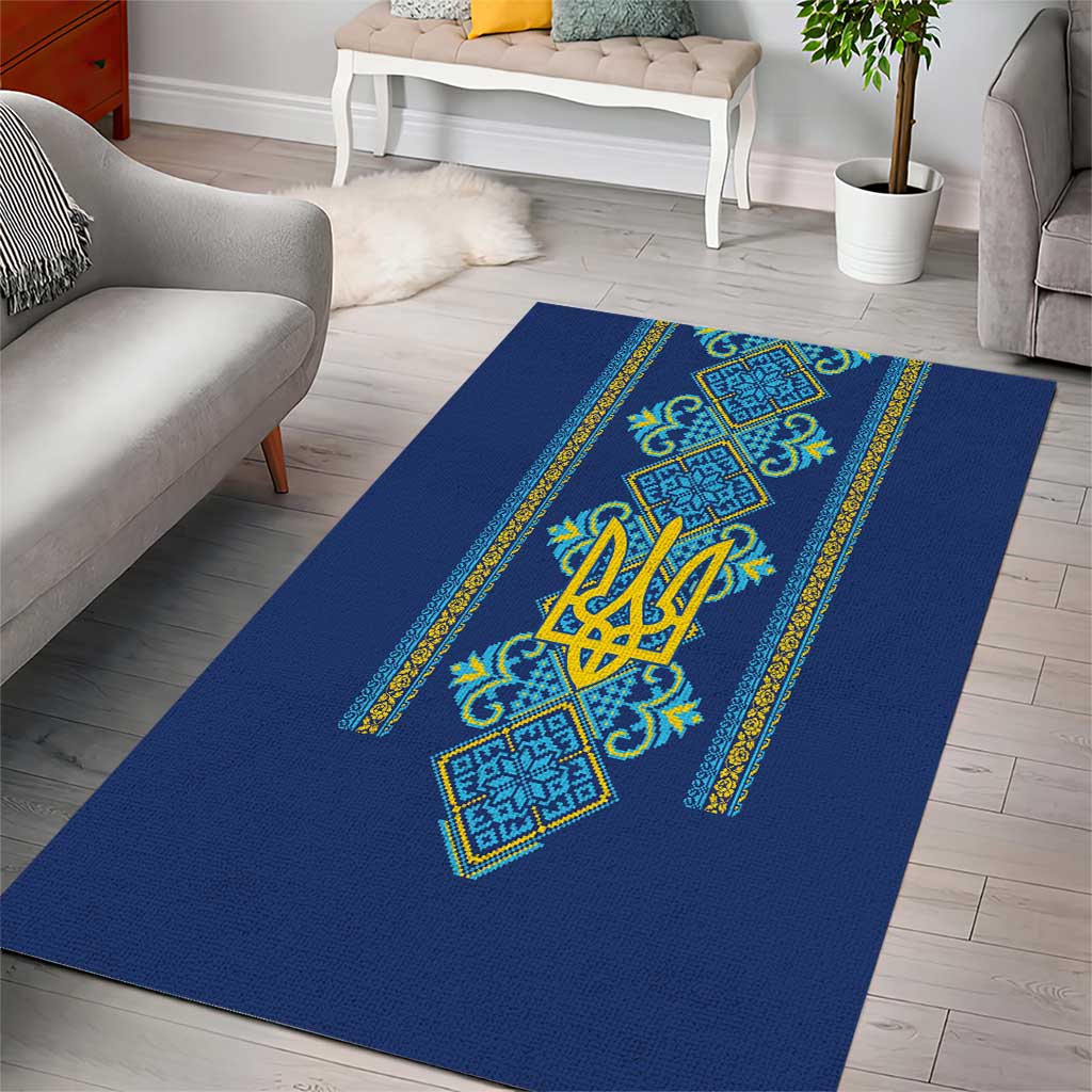 Vyshyvanka Day Area Rug Ukrainian Folk Traditions Pattern Blue Version