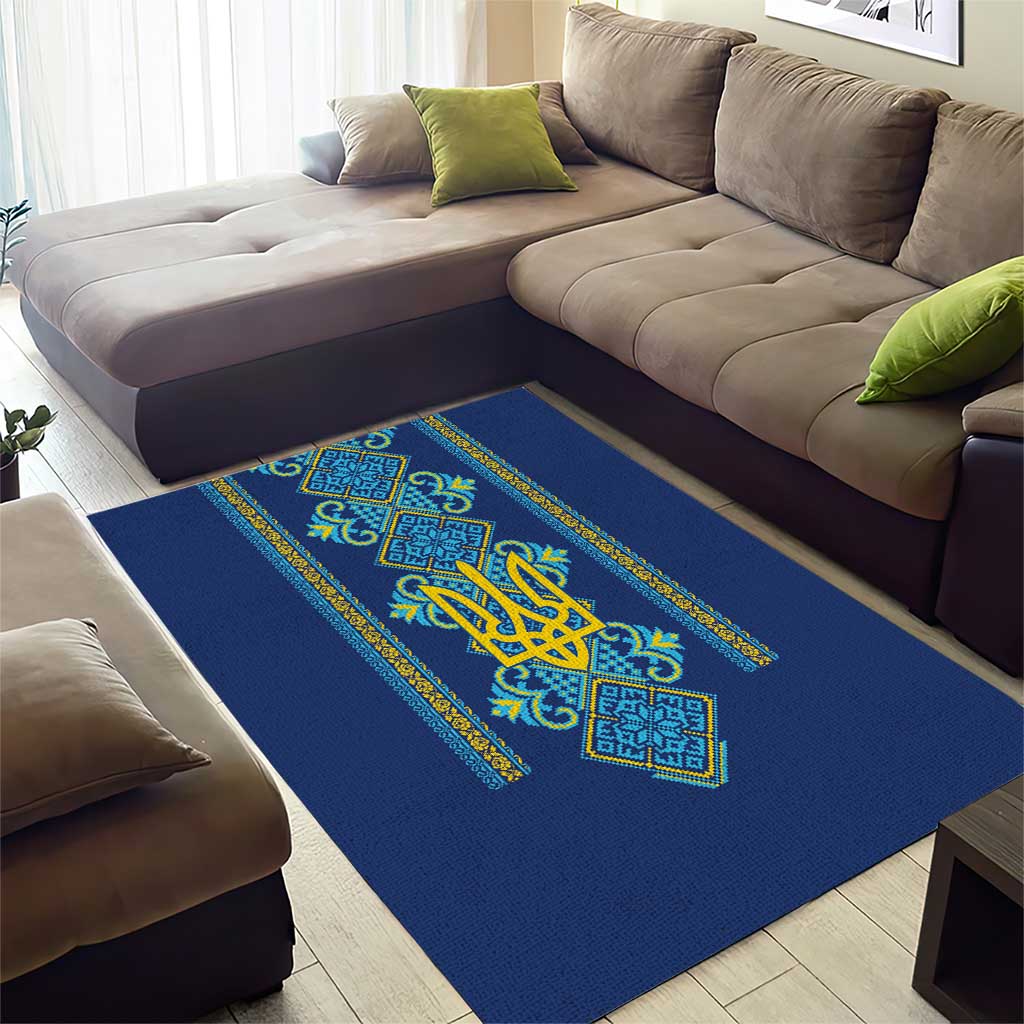Vyshyvanka Day Area Rug Ukrainian Folk Traditions Pattern Blue Version