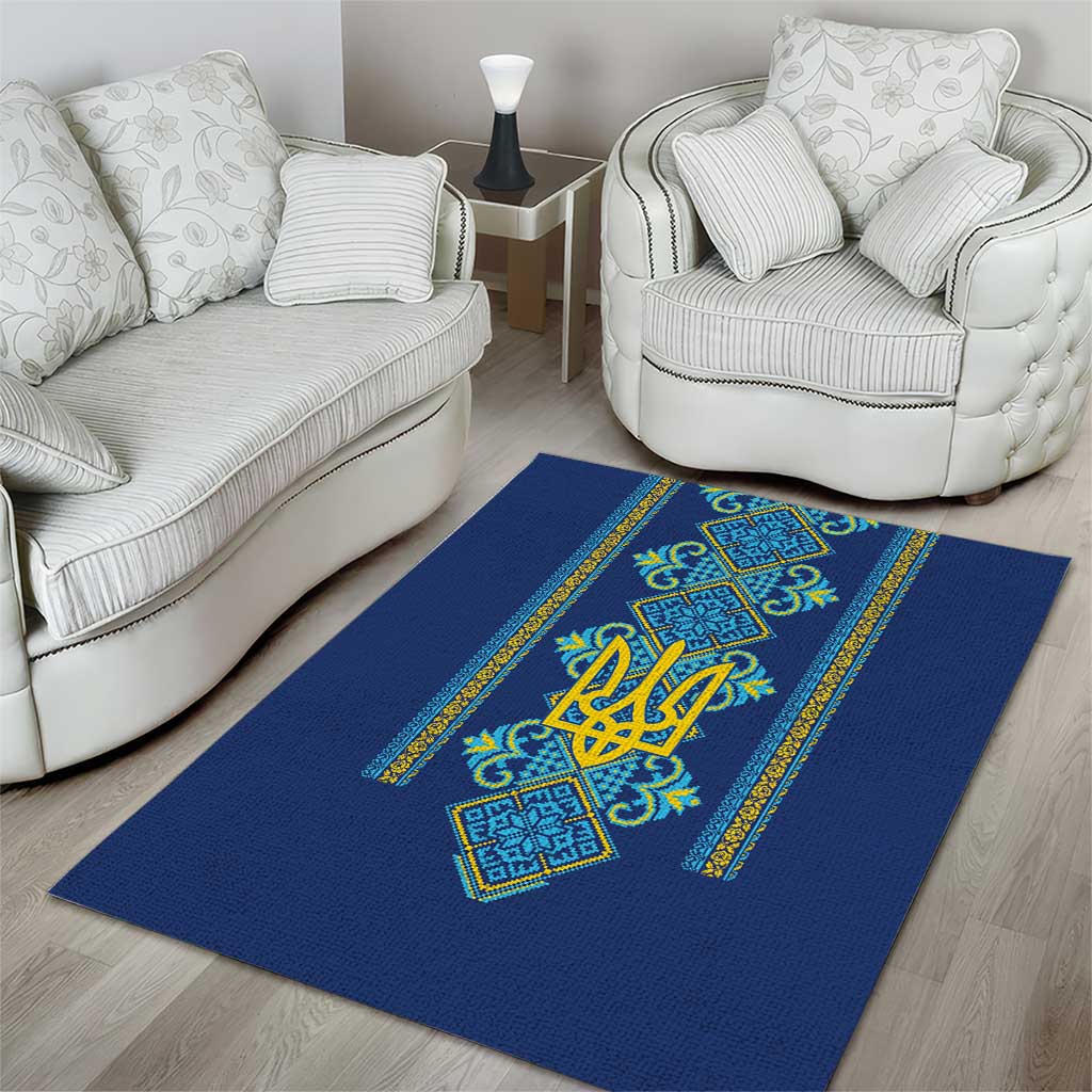 Vyshyvanka Day Area Rug Ukrainian Folk Traditions Pattern Blue Version
