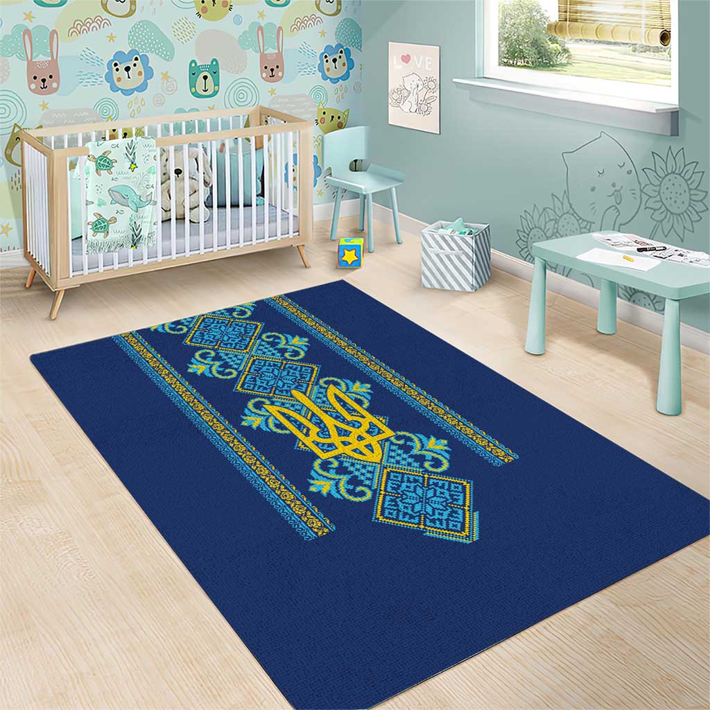 Vyshyvanka Day Area Rug Ukrainian Folk Traditions Pattern Blue Version