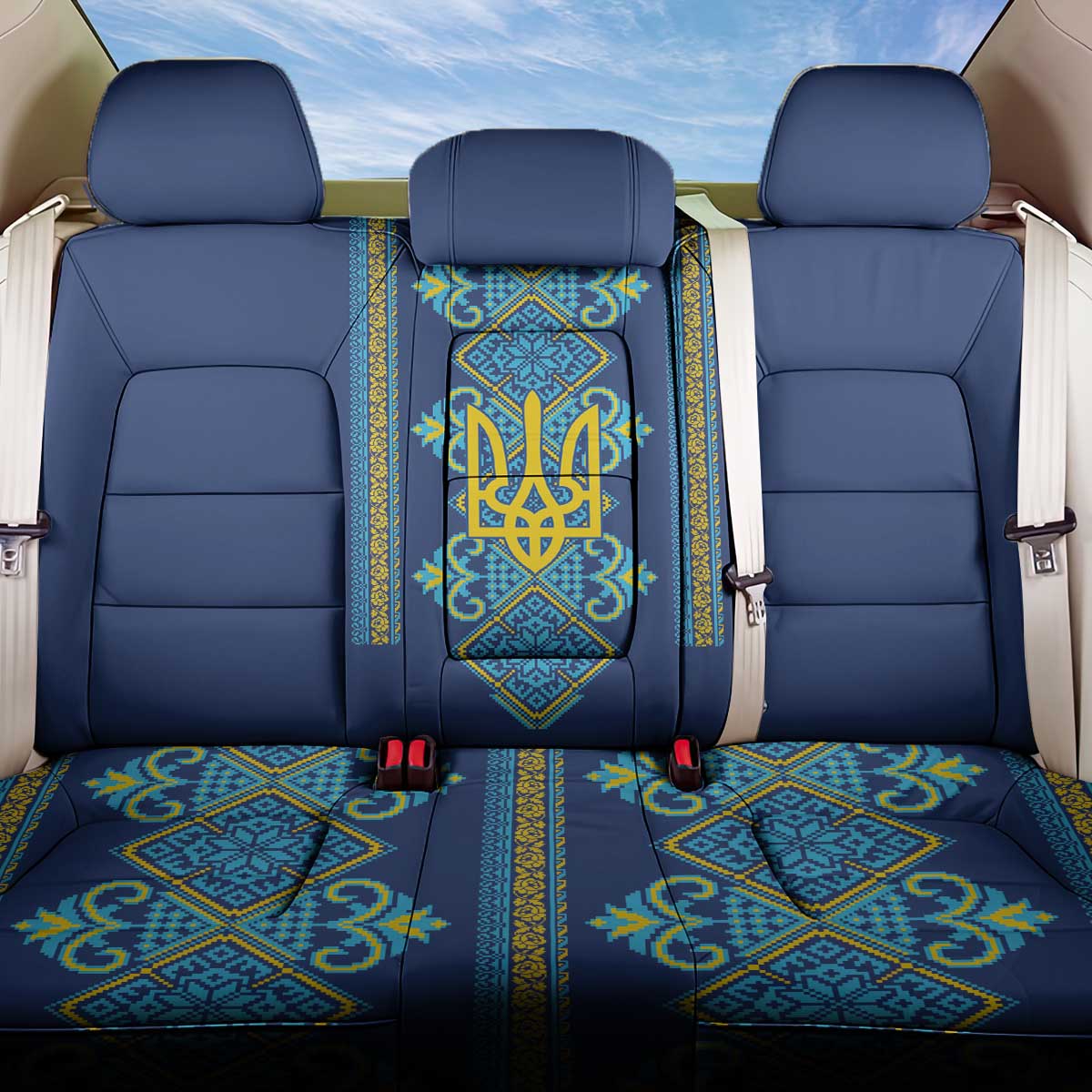Vyshyvanka Day Back Car Seat Cover Ukrainian Folk Traditions Pattern Blue Version
