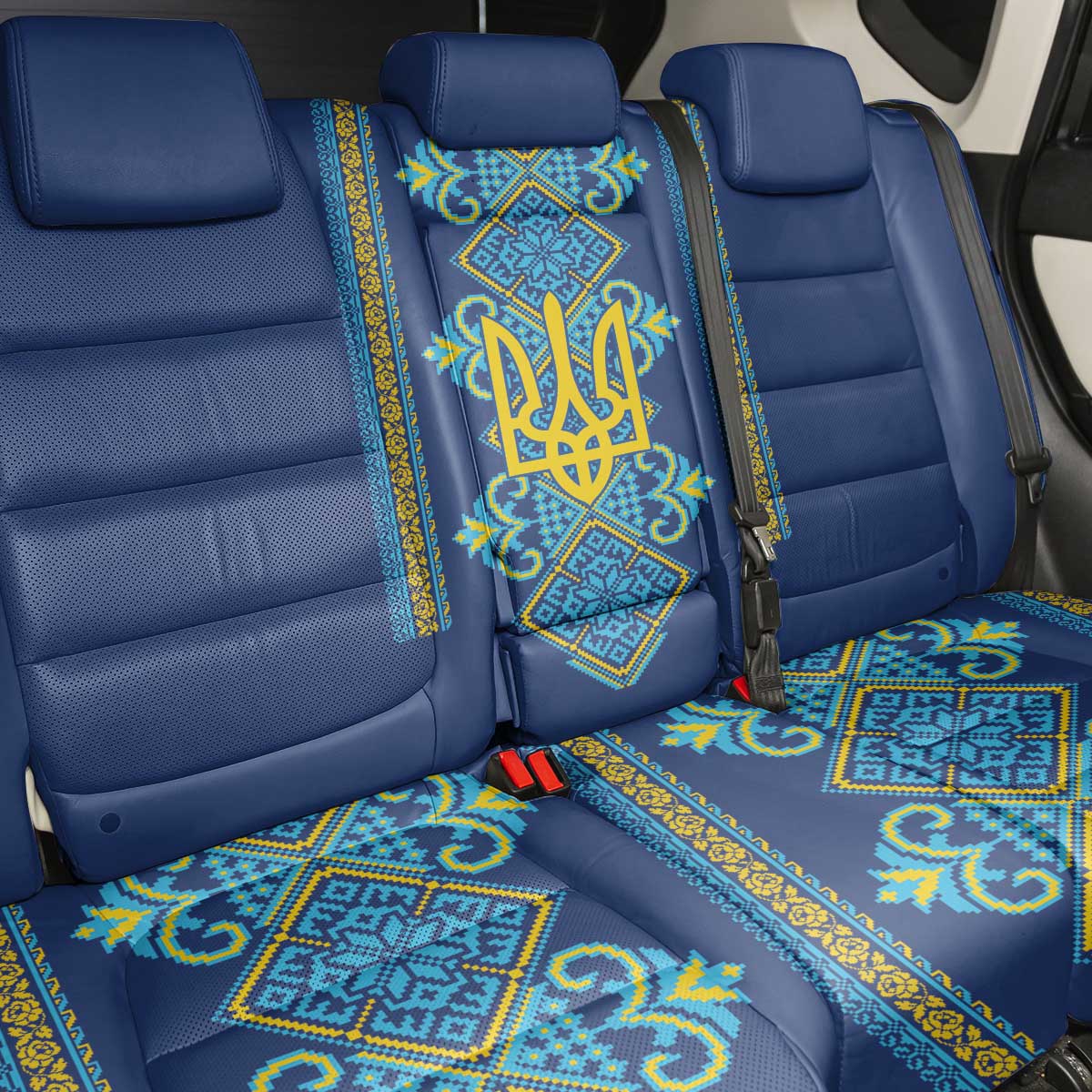 Vyshyvanka Day Back Car Seat Cover Ukrainian Folk Traditions Pattern Blue Version