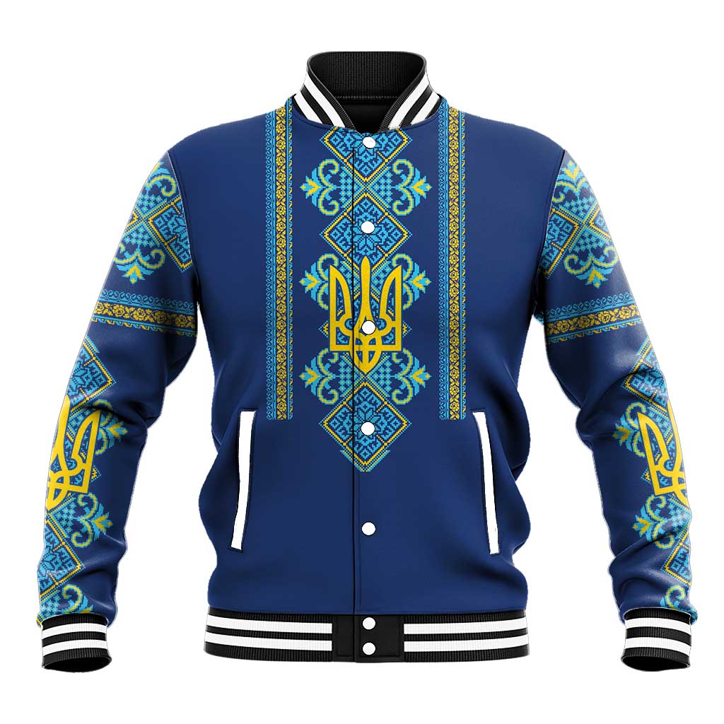 Vyshyvanka Day Baseball Jacket Ukrainian Folk Traditions Pattern Blue Version
