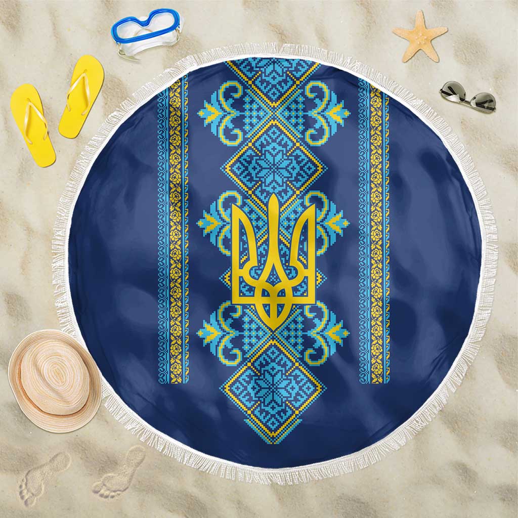 Vyshyvanka Day Beach Blanket Ukrainian Folk Traditions Pattern Blue Version