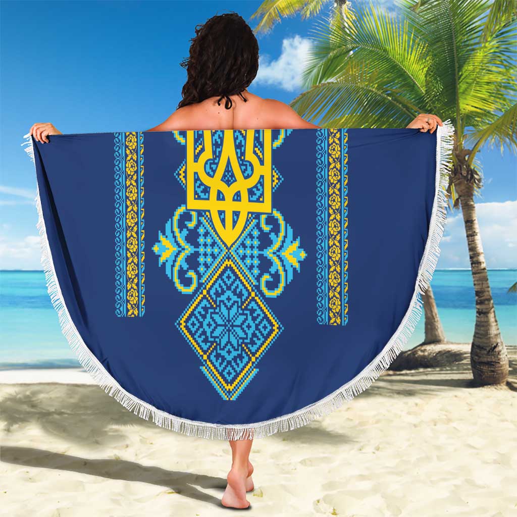 Vyshyvanka Day Beach Blanket Ukrainian Folk Traditions Pattern Blue Version