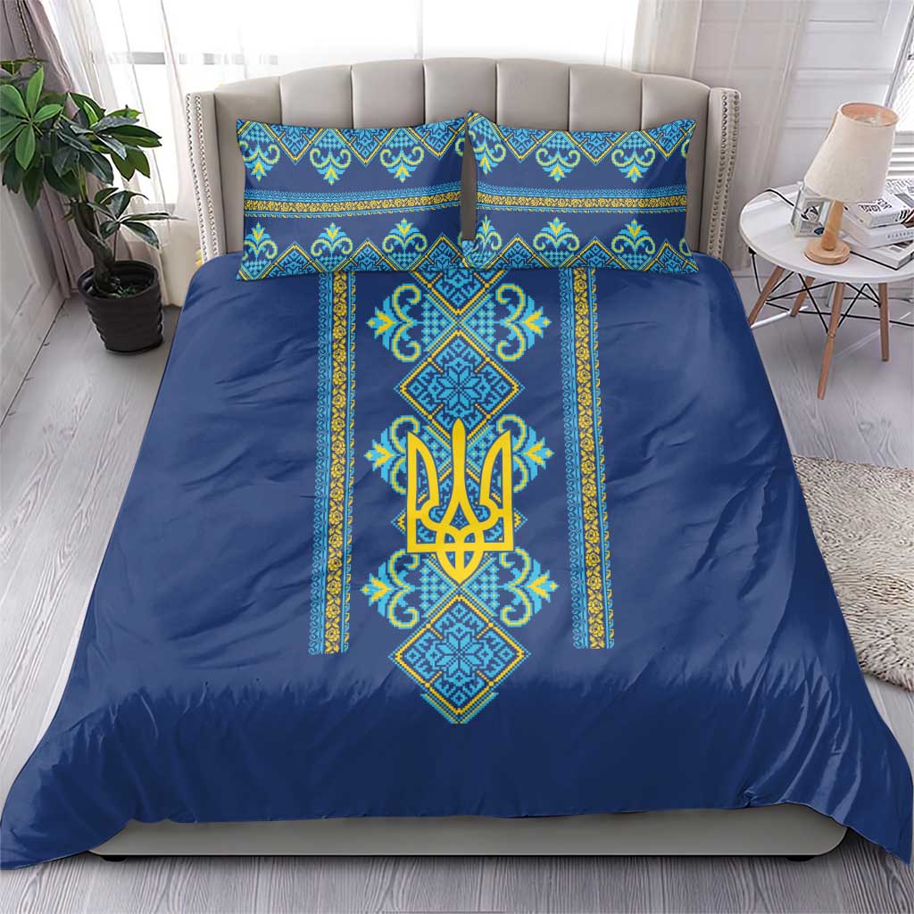 Vyshyvanka Day Bedding Set Ukrainian Folk Traditions Pattern Blue Version