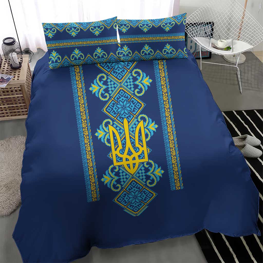 Vyshyvanka Day Bedding Set Ukrainian Folk Traditions Pattern Blue Version