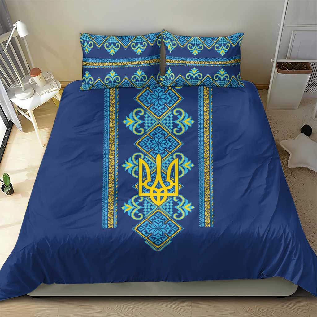 Vyshyvanka Day Bedding Set Ukrainian Folk Traditions Pattern Blue Version