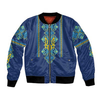 Vyshyvanka Day Bomber Jacket Ukrainian Folk Traditions Pattern Blue Version