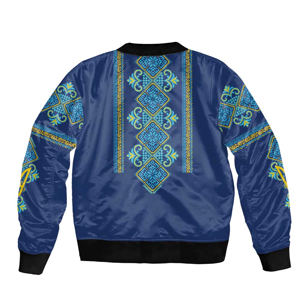 Vyshyvanka Day Bomber Jacket Ukrainian Folk Traditions Pattern Blue Version