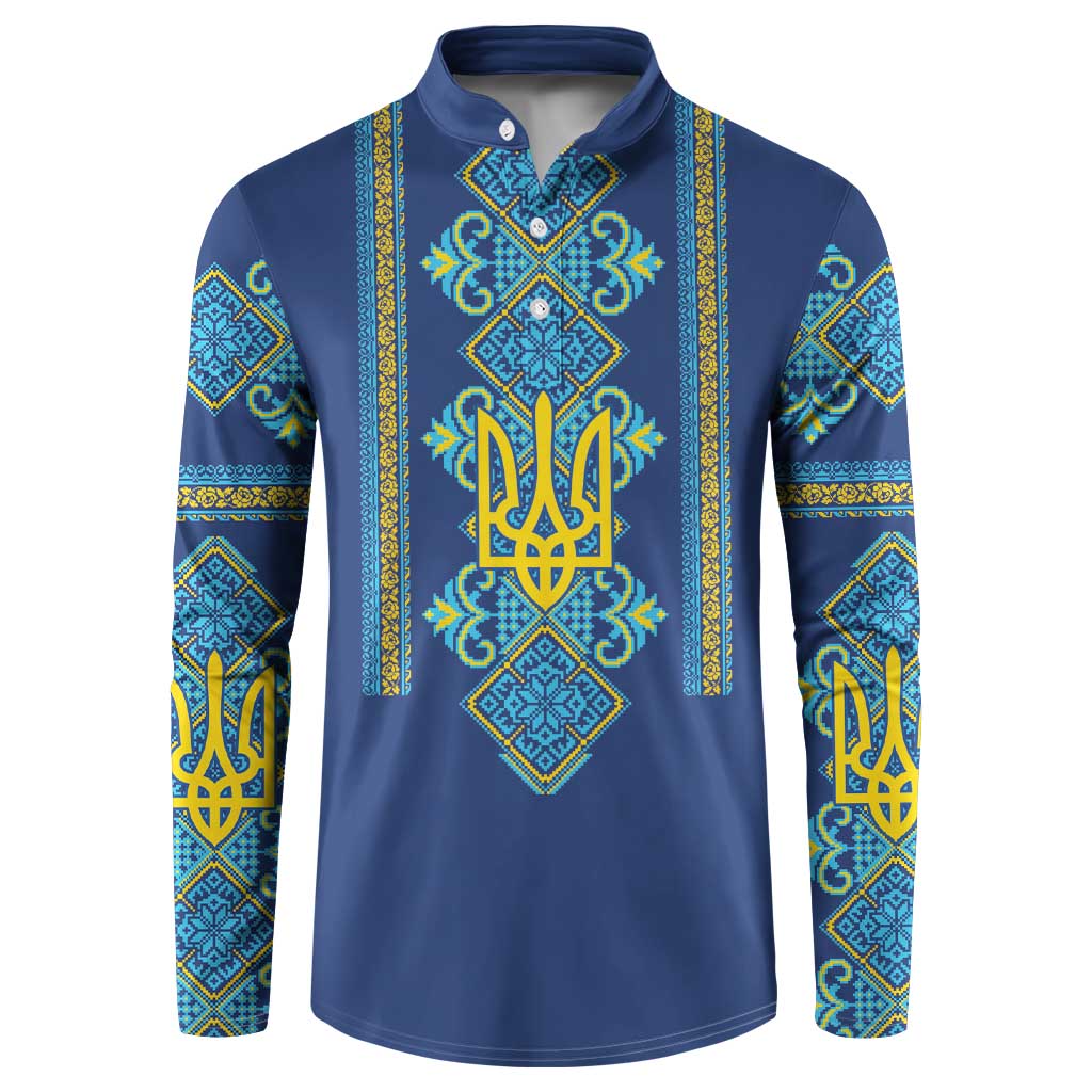 Vyshyvanka Day Button Sweatshirt Ukrainian Folk Traditions Pattern Blue Version