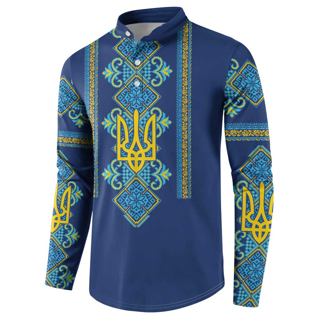 Vyshyvanka Day Button Sweatshirt Ukrainian Folk Traditions Pattern Blue Version