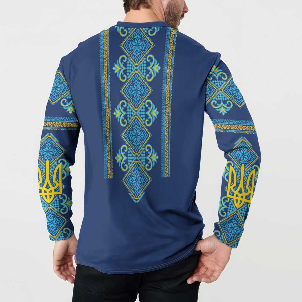 Vyshyvanka Day Button Sweatshirt Ukrainian Folk Traditions Pattern Blue Version