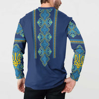 Vyshyvanka Day Button Sweatshirt Ukrainian Folk Traditions Pattern Blue Version