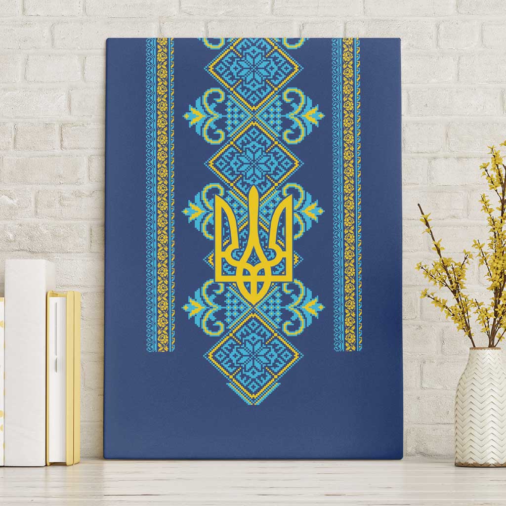 Vyshyvanka Day Canvas Wall Art Ukrainian Folk Traditions Pattern Blue Version