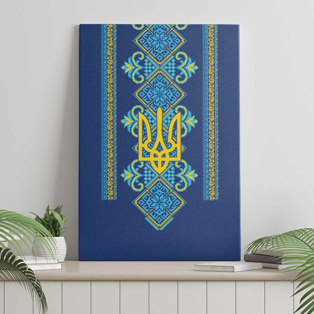 Vyshyvanka Day Canvas Wall Art Ukrainian Folk Traditions Pattern Blue Version