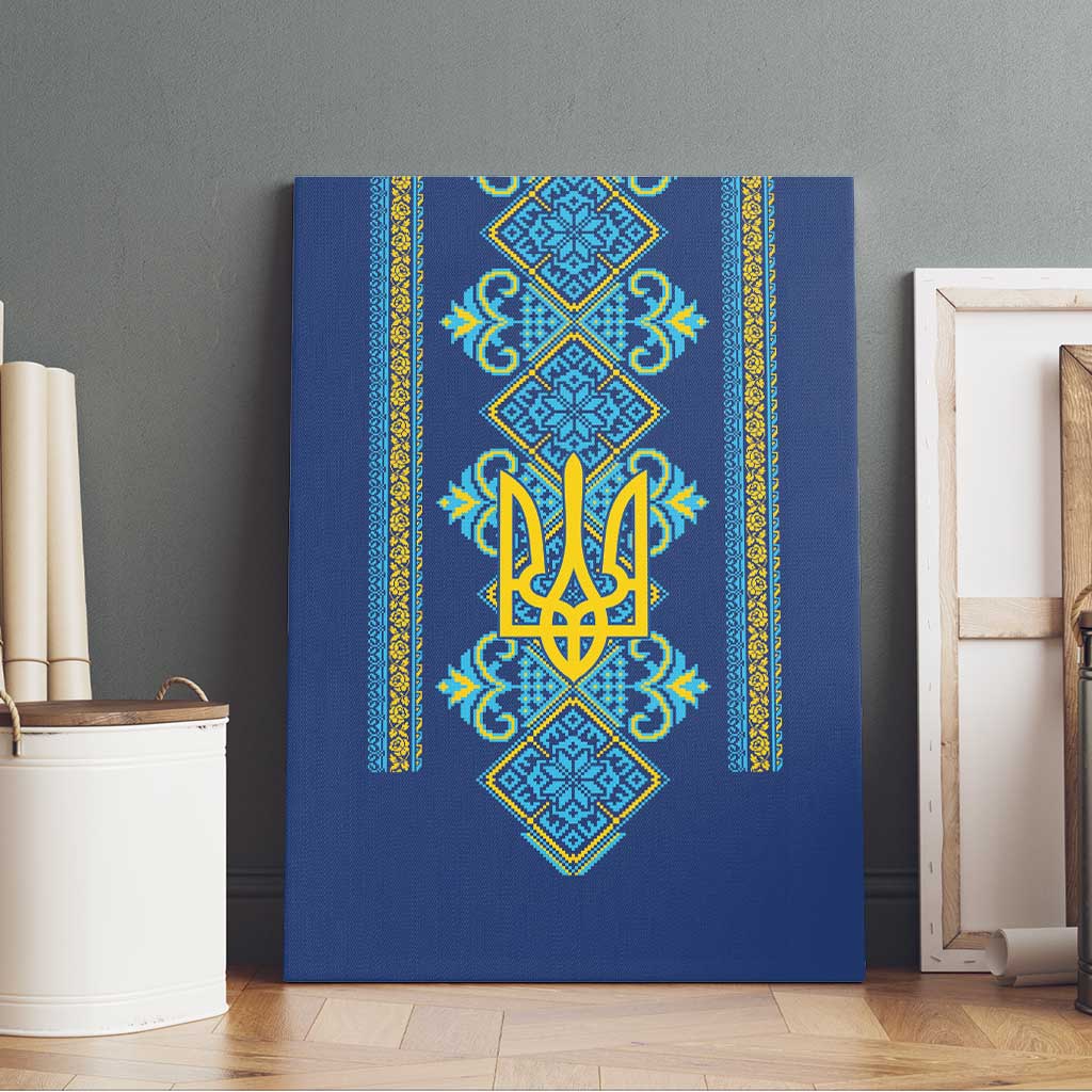 Vyshyvanka Day Canvas Wall Art Ukrainian Folk Traditions Pattern Blue Version