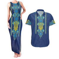Vyshyvanka Day Couples Matching Tank Maxi Dress and Hawaiian Shirt Ukrainian Folk Traditions Pattern Blue Version