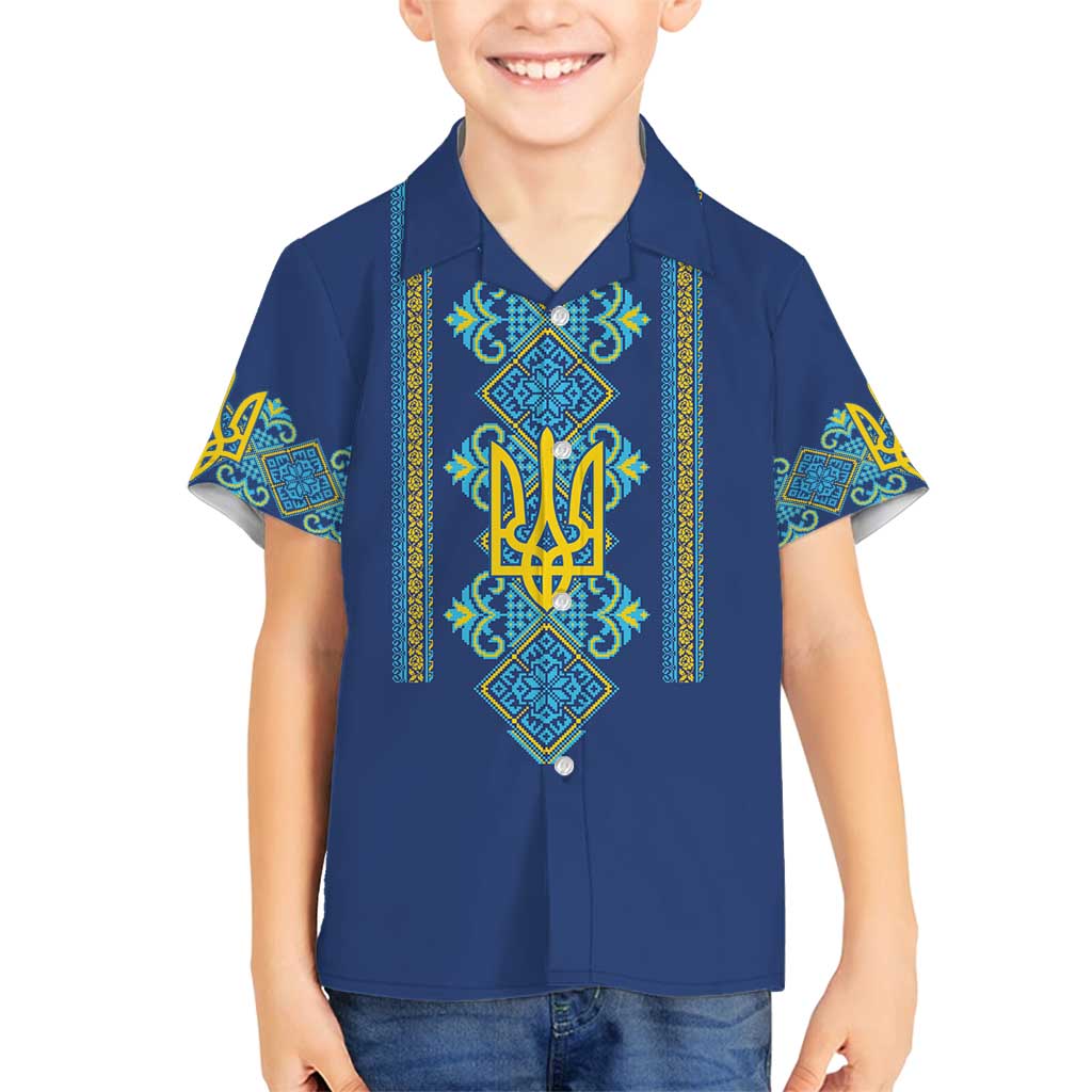 Vyshyvanka Day Family Matching Long Sleeve Bodycon Dress and Hawaiian Shirt Ukrainian Folk Traditions Pattern Blue Version
