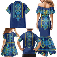 Vyshyvanka Day Family Matching Mermaid Dress and Hawaiian Shirt Ukrainian Folk Traditions Pattern Blue Version