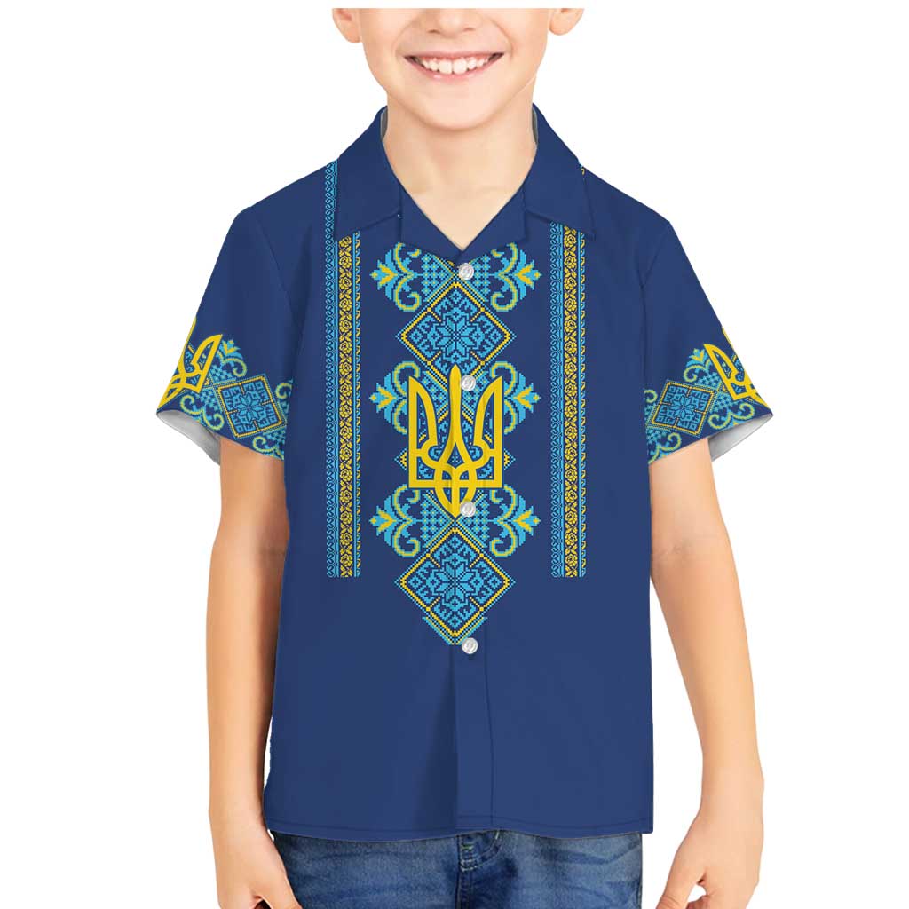 Vyshyvanka Day Family Matching Mermaid Dress and Hawaiian Shirt Ukrainian Folk Traditions Pattern Blue Version