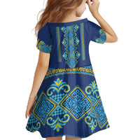 Vyshyvanka Day Family Matching Off The Shoulder Long Sleeve Dress and Hawaiian Shirt Ukrainian Folk Traditions Pattern Blue Version