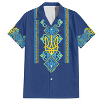 Vyshyvanka Day Family Matching Off The Shoulder Long Sleeve Dress and Hawaiian Shirt Ukrainian Folk Traditions Pattern Blue Version