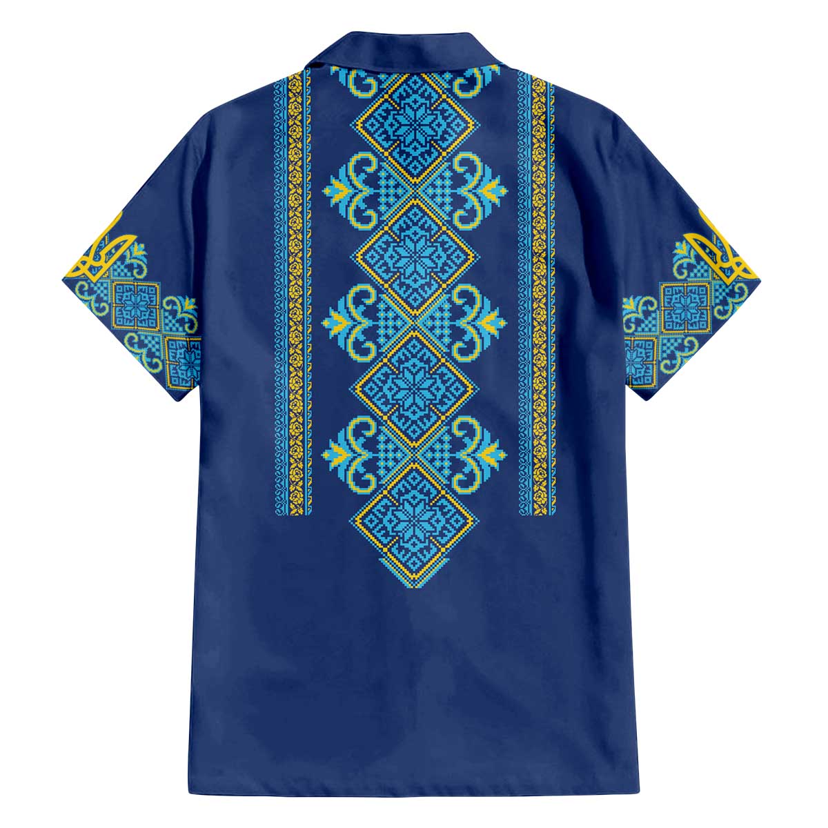 Vyshyvanka Day Family Matching Off The Shoulder Long Sleeve Dress and Hawaiian Shirt Ukrainian Folk Traditions Pattern Blue Version