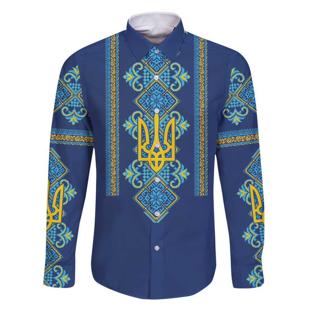 Vyshyvanka Day Family Matching Off The Shoulder Long Sleeve Dress and Hawaiian Shirt Ukrainian Folk Traditions Pattern Blue Version