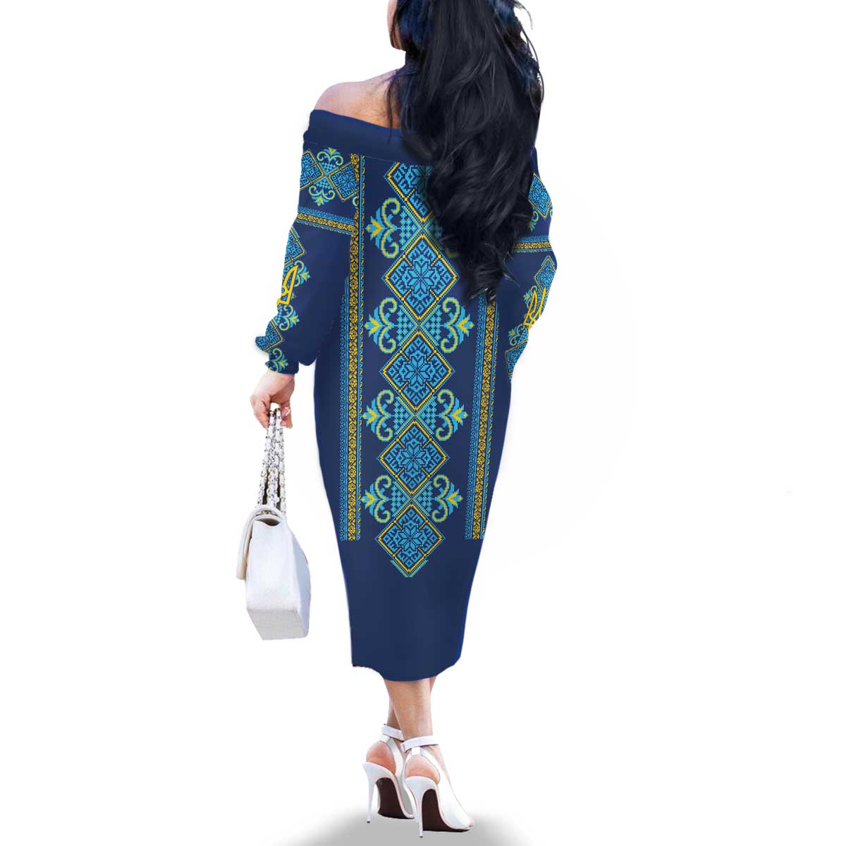 Vyshyvanka Day Family Matching Off The Shoulder Long Sleeve Dress and Hawaiian Shirt Ukrainian Folk Traditions Pattern Blue Version